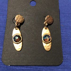 Matte Gold & Multi Color Rhinestone Dangle Earrings